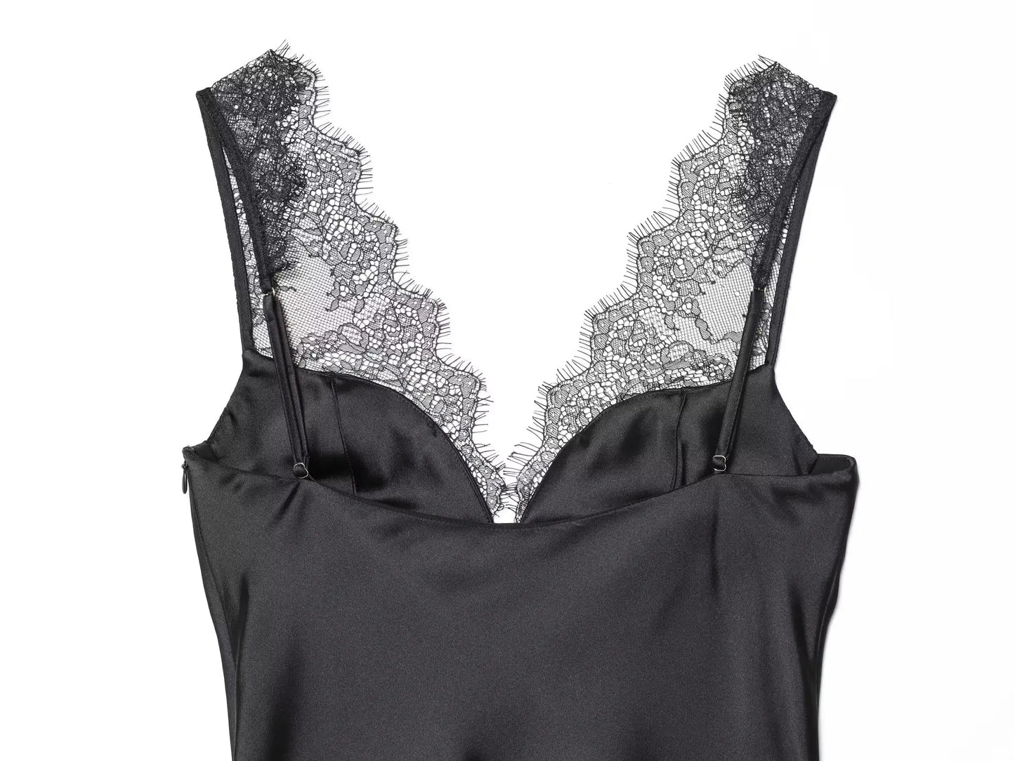 Satin lace cami with spaghetti straps