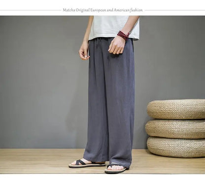 Linen Pants with Straight Cut, Elastic Waist