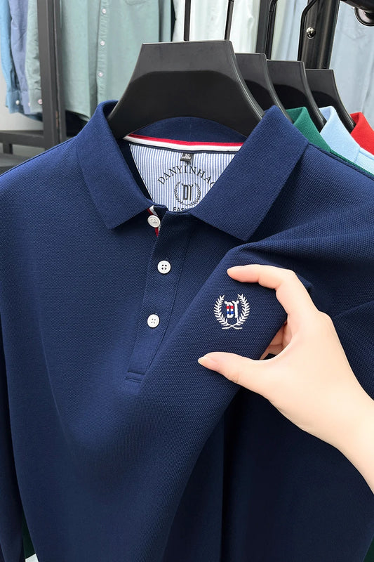 Polo de manga larga de algodón de seda