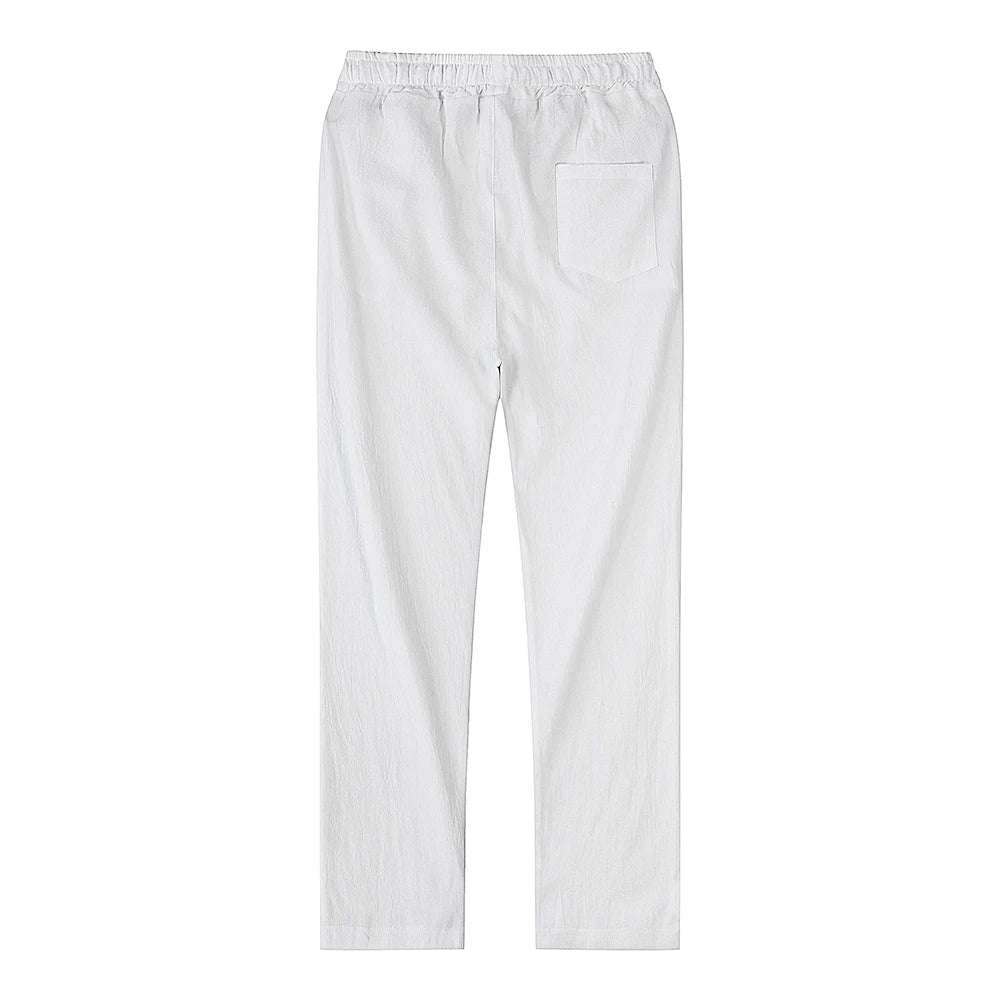 Solid color linen and cotton trousers