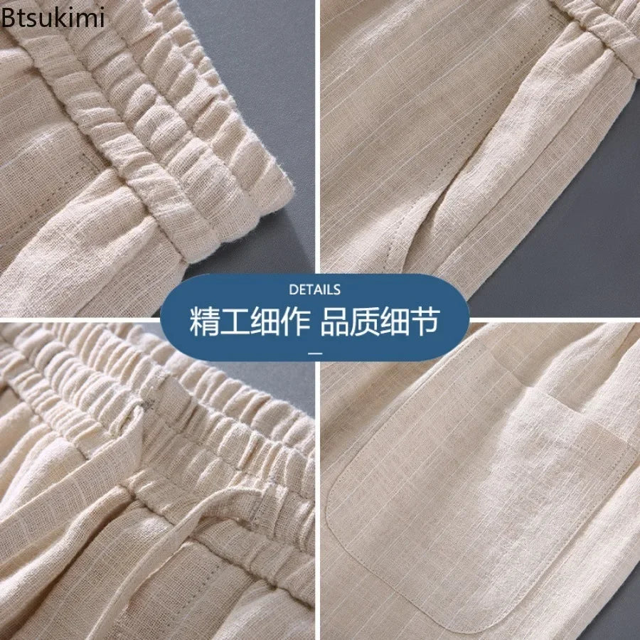 Breathable Linen and Cotton Casual Style Pants