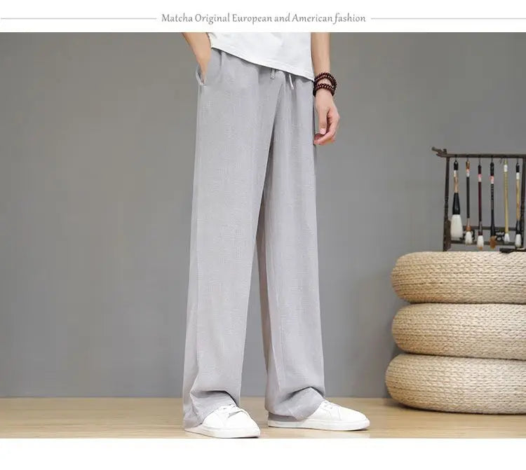 Linen Pants with Straight Cut, Elastic Waist