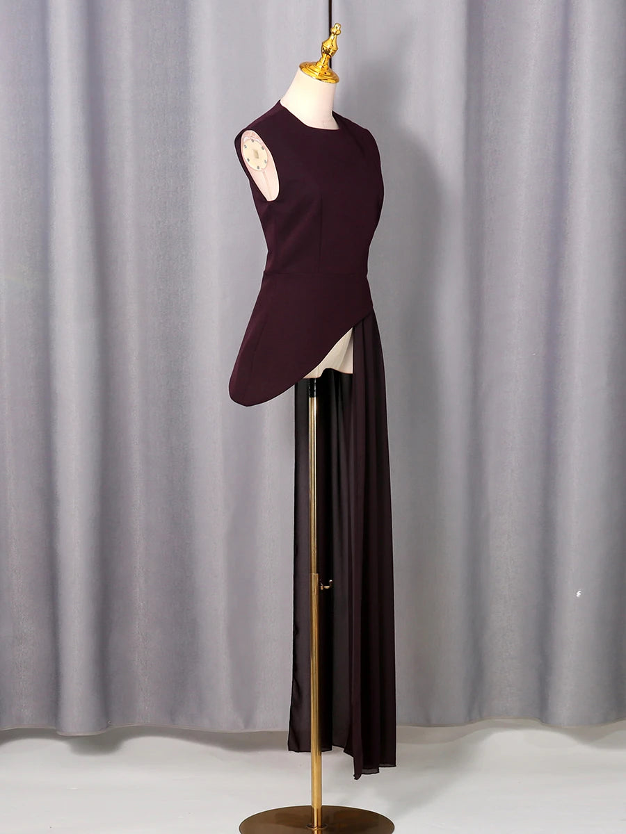 elegant high-waisted sleeveless round neck blouse