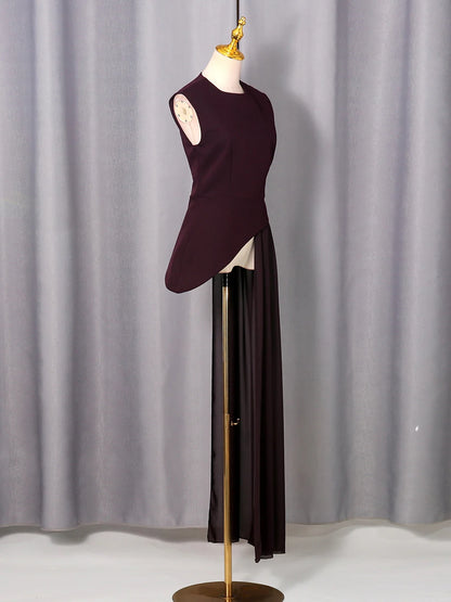 elegant high-waisted sleeveless round neck blouse