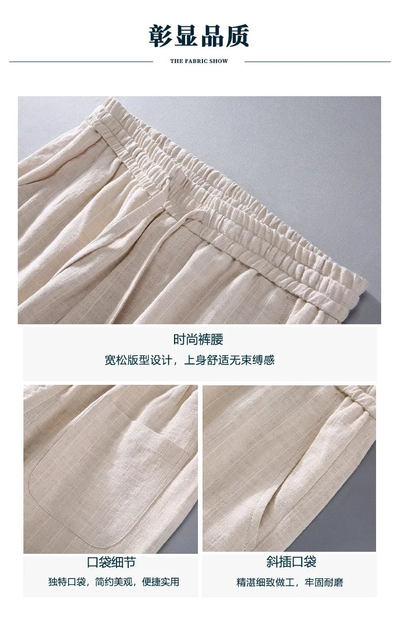 Breathable Linen and Cotton Casual Style Pants