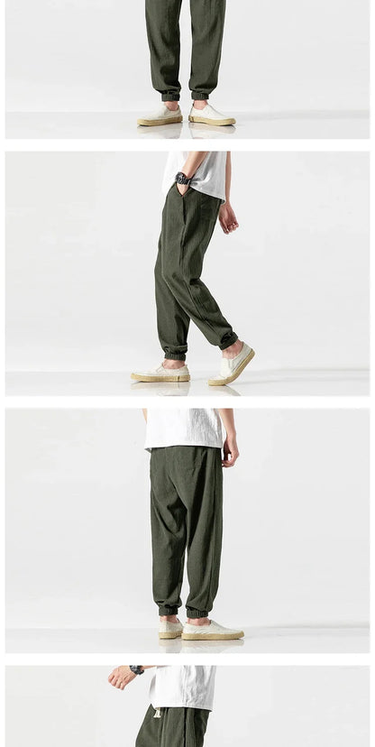 Pantalones Harem informales de lino y algodón