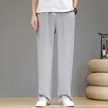 Linen Pants with Straight Cut, Elastic Waist