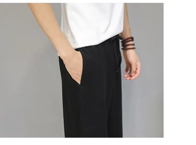 Linen Pants with Straight Cut, Elastic Waist