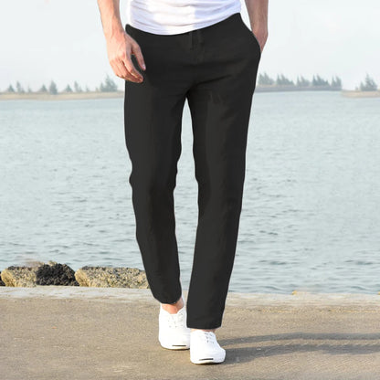 Solid color linen and cotton trousers