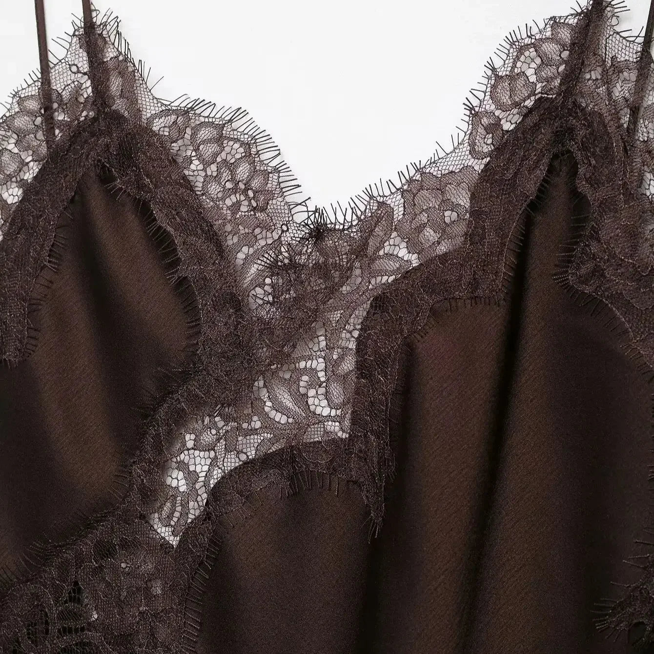 spliced satin lace sheer dress