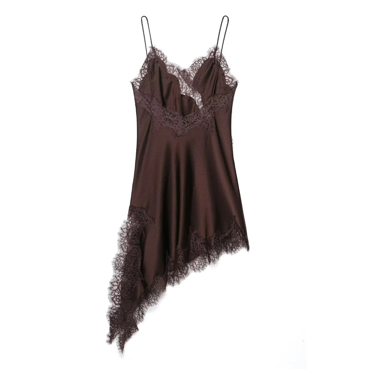 spliced satin lace sheer dress