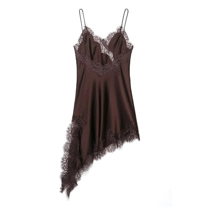 spliced satin lace sheer dress