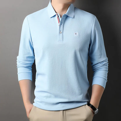 Polo de manga larga de algodón de seda