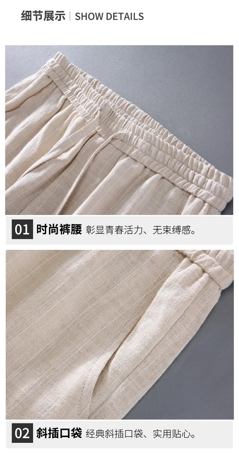 Breathable Linen and Cotton Casual Style Pants