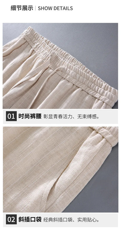 Breathable Linen and Cotton Casual Style Pants
