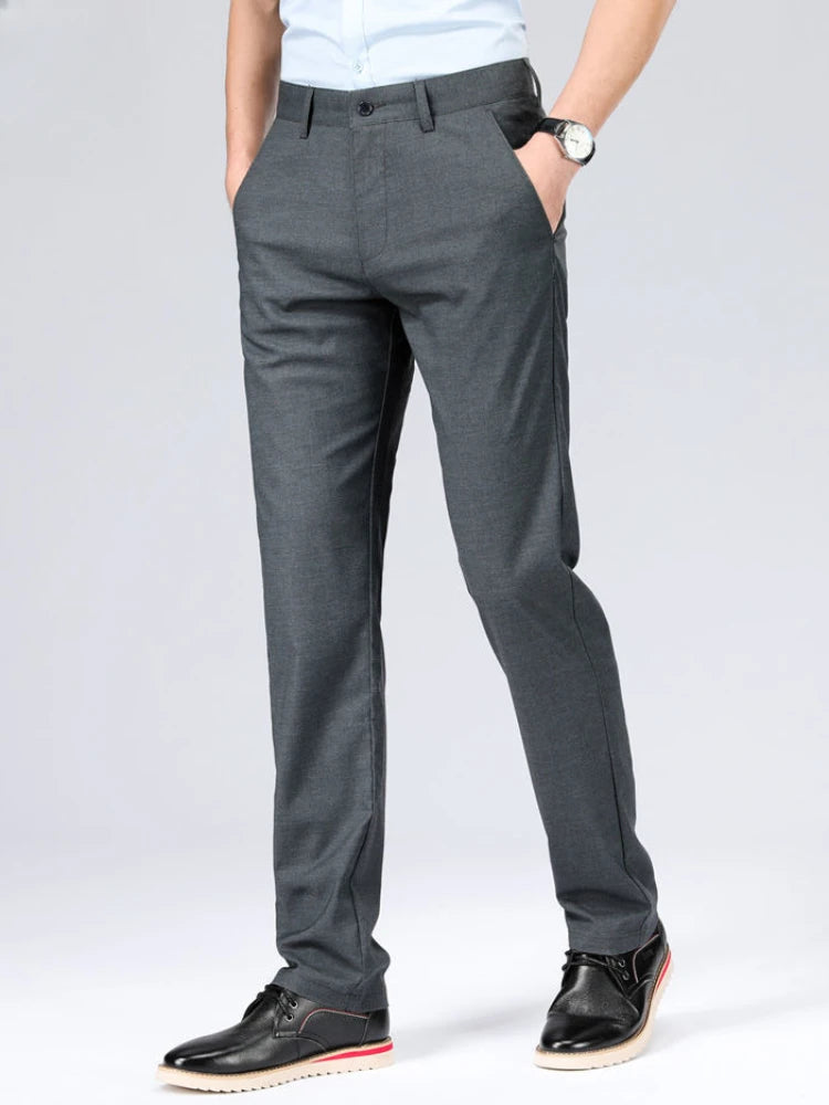 Pantalones de lino rectos, de sastrería Social, tela de negocios, antiarrugas