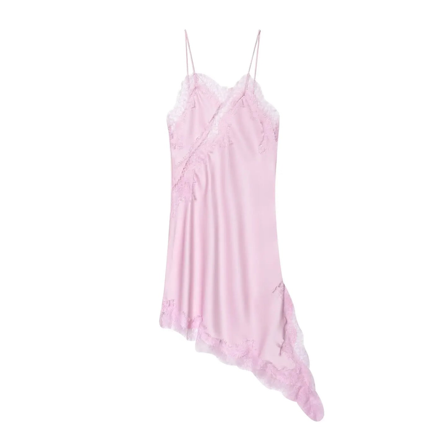 Women's tops lace trim ruffle asymmetrical hem