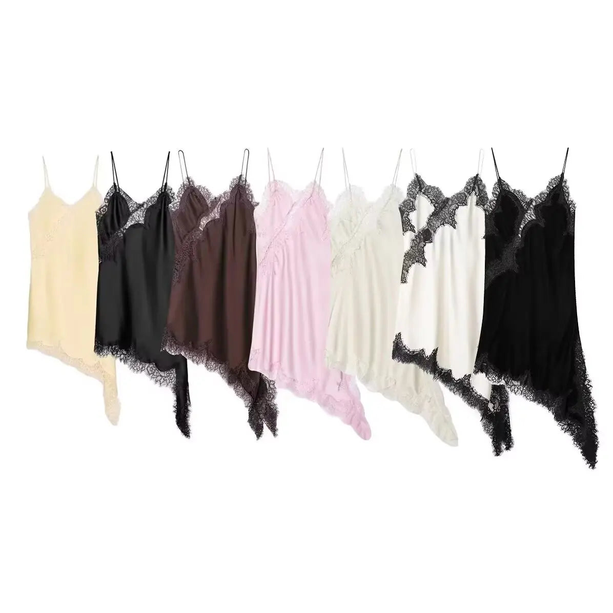 Women's tops lace trim ruffle asymmetrical hem