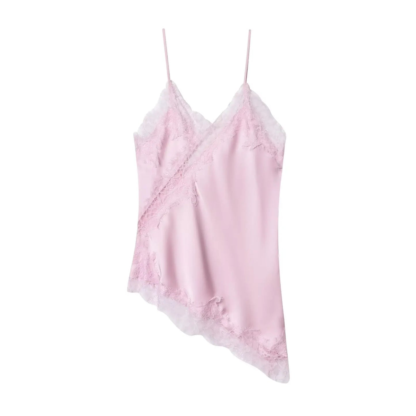 Women's tops lace trim ruffle asymmetrical hem