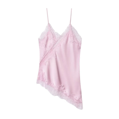 Women's tops lace trim ruffle asymmetrical hem