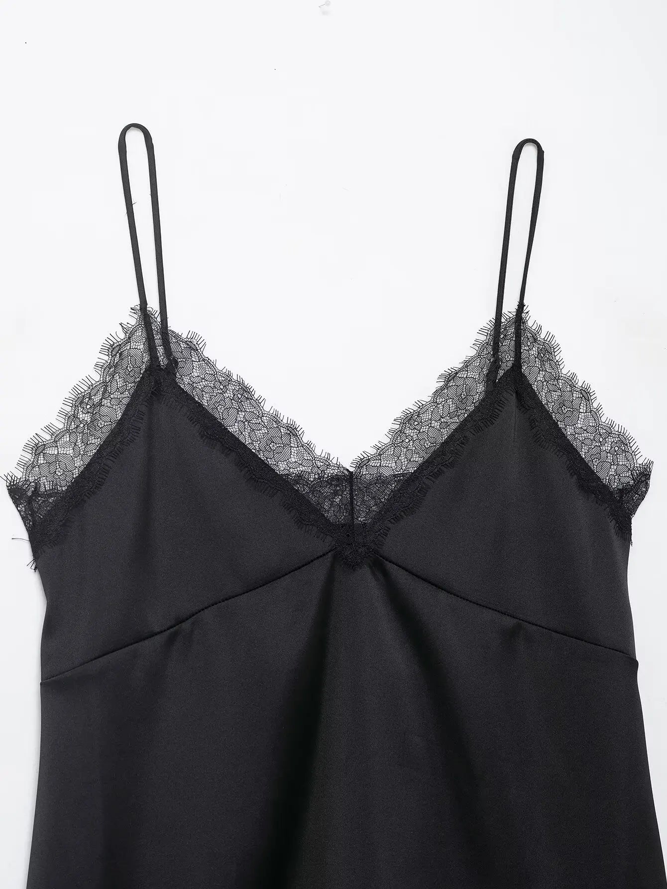 Sexy Satin Cami Top with Lace Trim