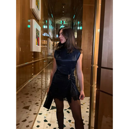 satin lace patchwork slit sexy dresses