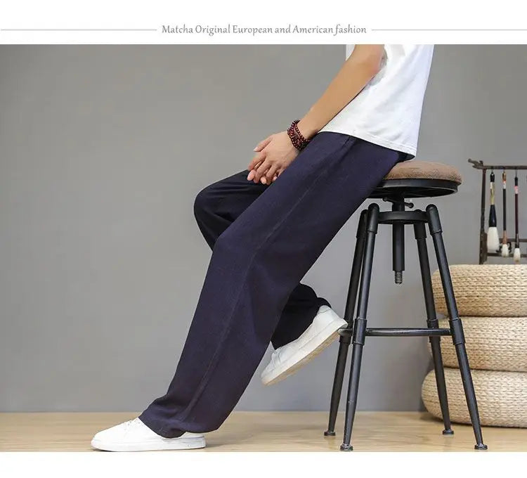 Linen Pants with Straight Cut, Elastic Waist