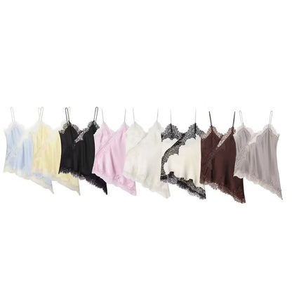 Women's tops lace trim ruffle asymmetrical hem