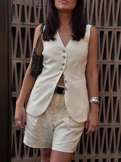 Smart casual linen shorts and waistcoat set