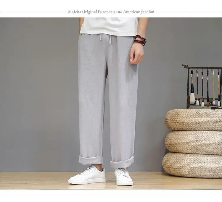 Linen Pants with Straight Cut, Elastic Waist