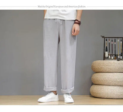 Linen Pants with Straight Cut, Elastic Waist