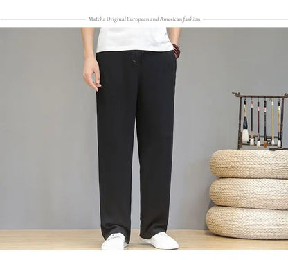 Linen Pants with Straight Cut, Elastic Waist