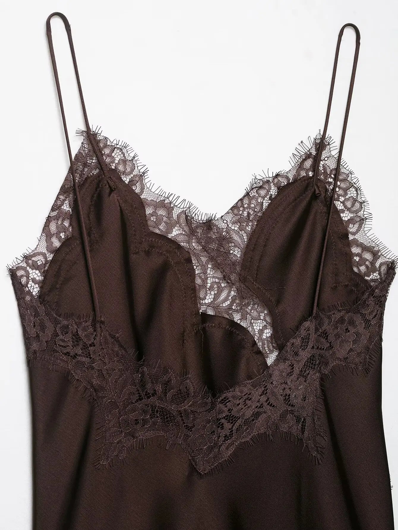 spliced satin lace sheer dress