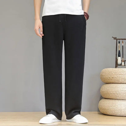 Linen Pants with Straight Cut, Elastic Waist