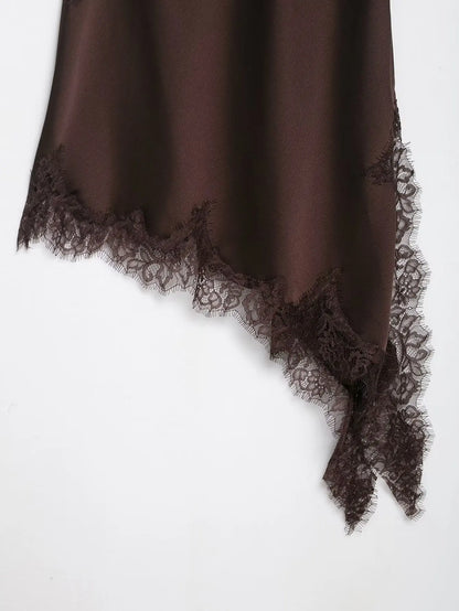 spliced satin lace sheer dress
