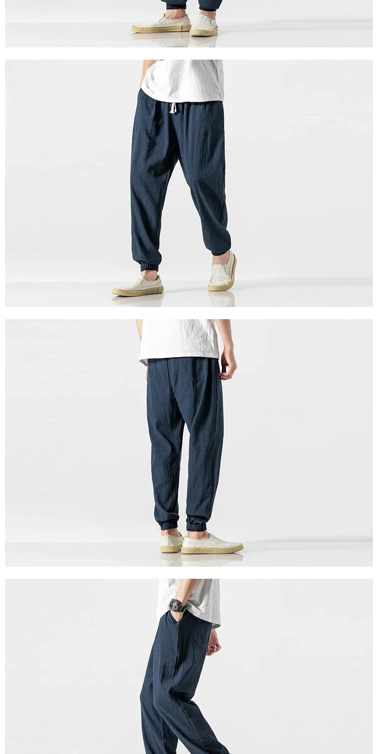 Pantalones Harem informales de lino y algodón