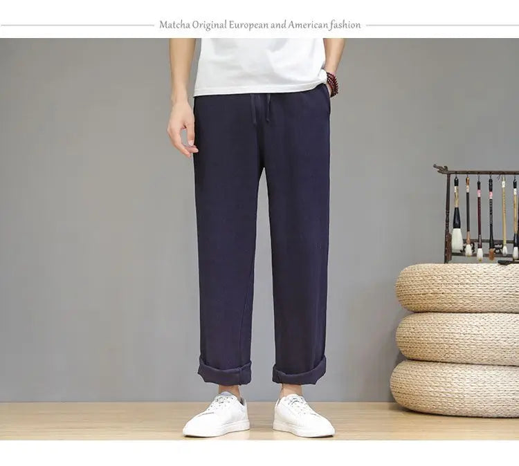 Linen Pants with Straight Cut, Elastic Waist