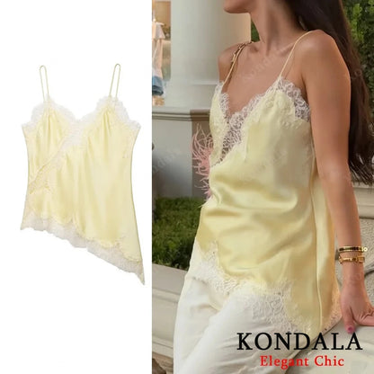 Women's tops lace trim ruffle asymmetrical hem