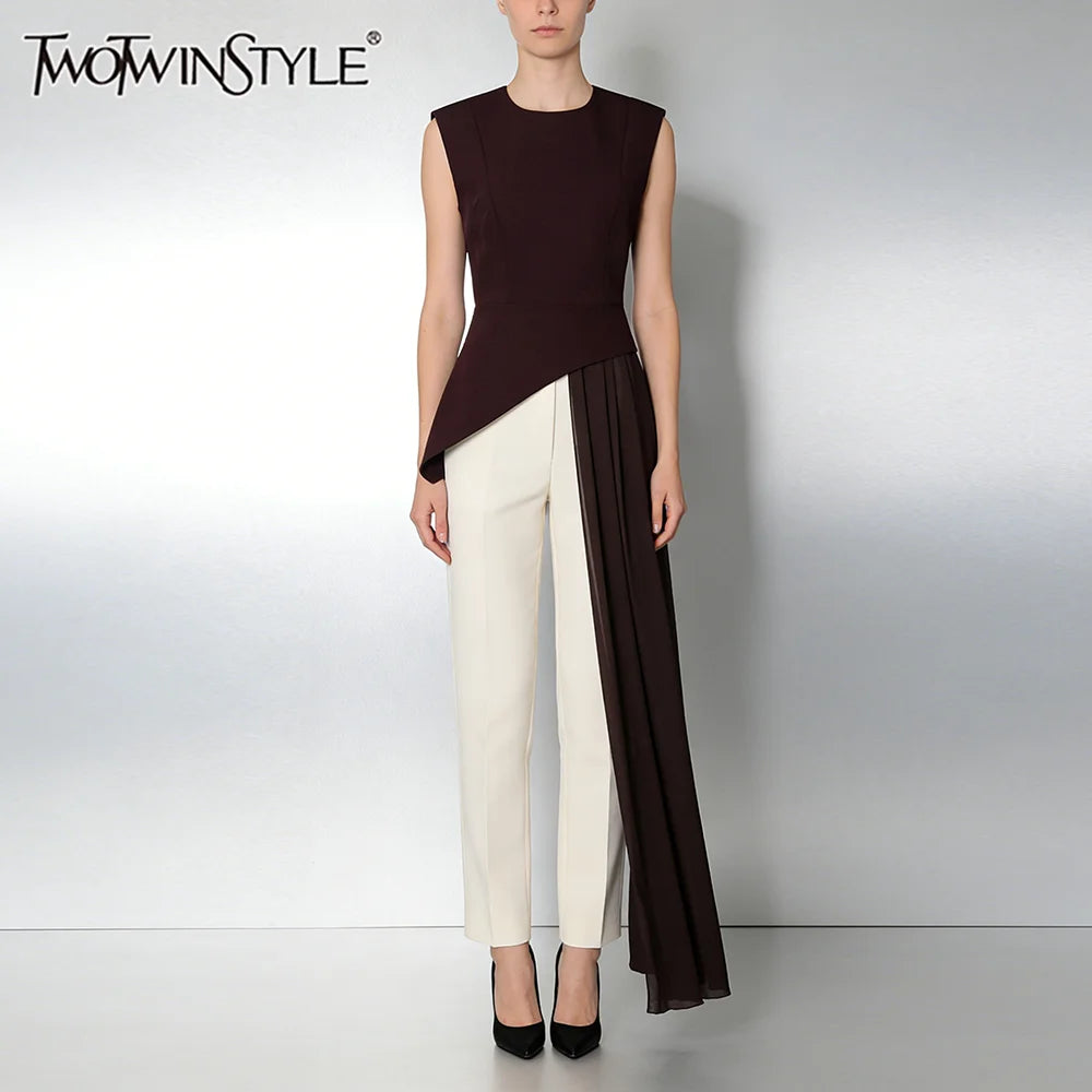 elegant high-waisted sleeveless round neck blouse
