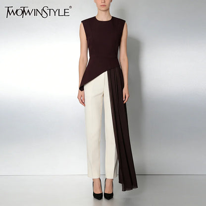 elegant high-waisted sleeveless round neck blouse