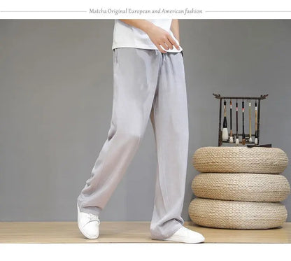 Linen Pants with Straight Cut, Elastic Waist