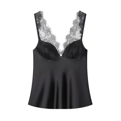 Satin lace cami with spaghetti straps
