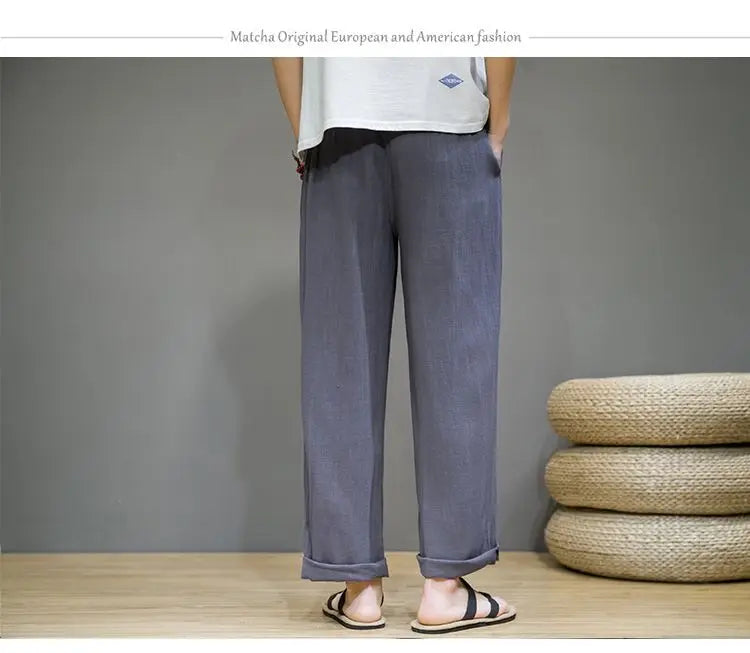 Linen Pants with Straight Cut, Elastic Waist