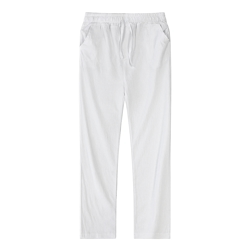 Solid color linen and cotton trousers