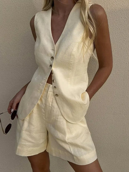 Smart casual linen shorts and waistcoat set