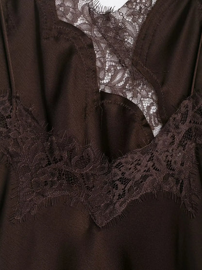 spliced satin lace sheer dress