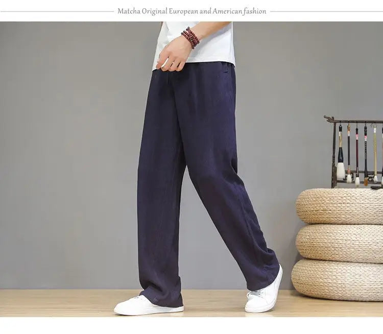 Linen Pants with Straight Cut, Elastic Waist