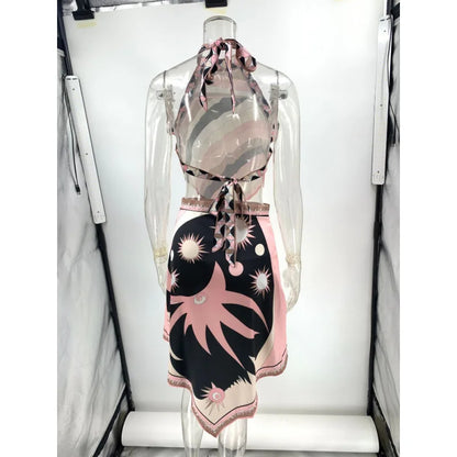 Halter Printed Miniskirt Sets Sexy Sleeveless Top