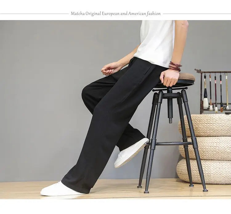 Linen Pants with Straight Cut, Elastic Waist