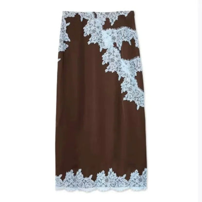 Patchwork lace long skirt suit